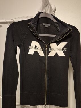 Vintage (Late 90's) Armani Exchange Black Zip-Front AX Logo Jacket